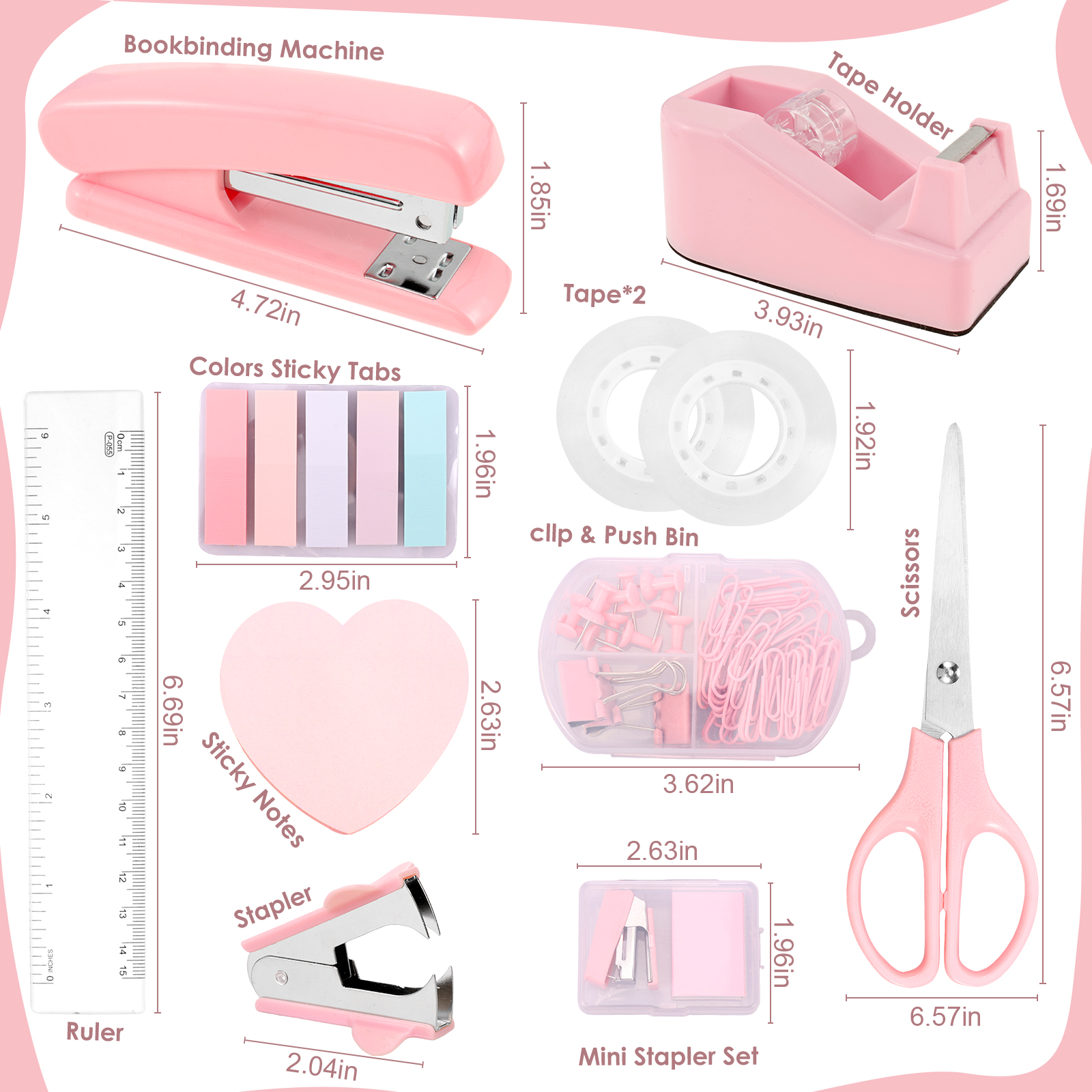 Bureau-organizers Accessoires Kantoorbenodigdheden met nietmachine, nietjesverwijderaar, clips, schaar, regel back-to-school studentenbenodigdheden: WHITE