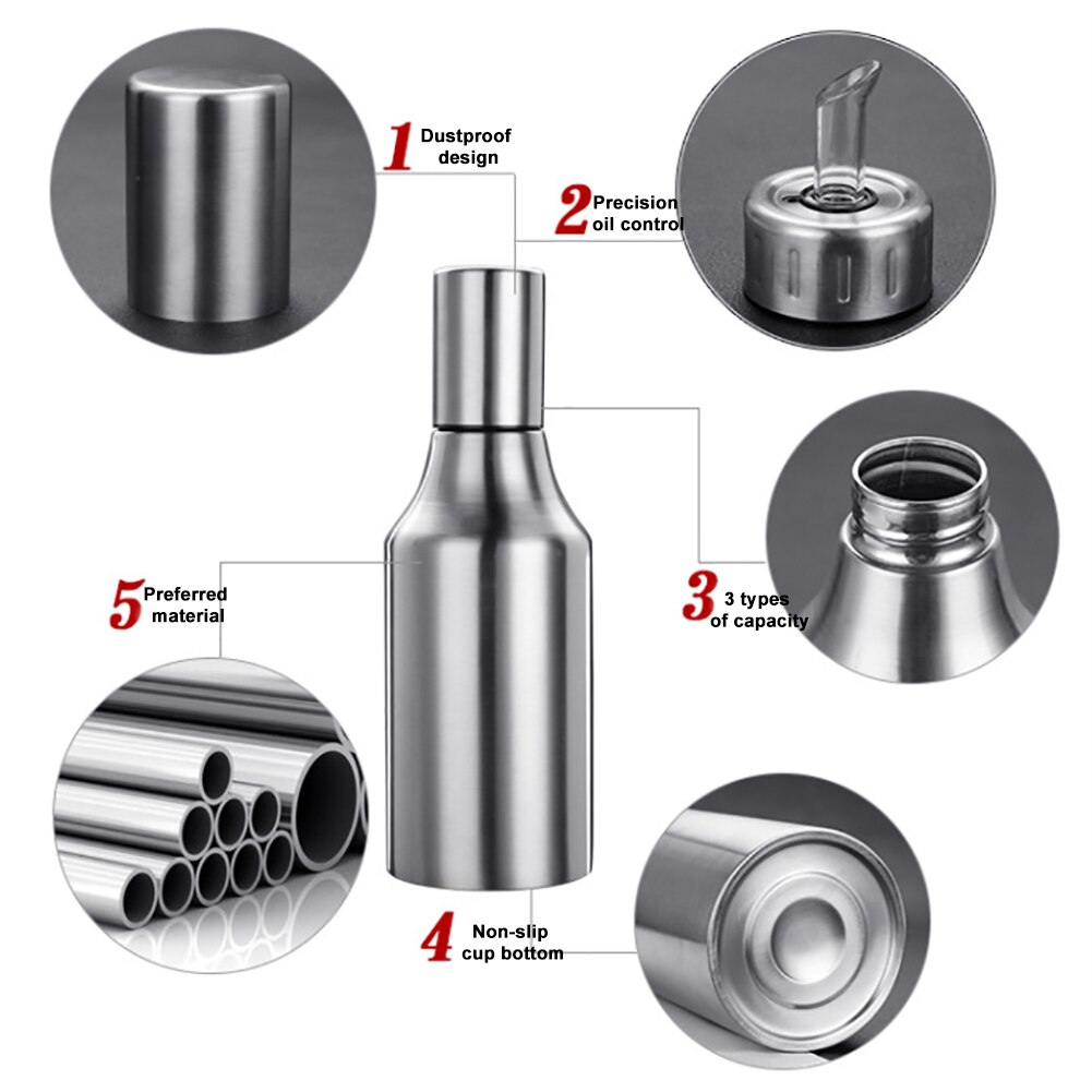 Kitchen Stainless Steel Leakproof Cooking Oil Dispenser Bottle Vinegar Cruet