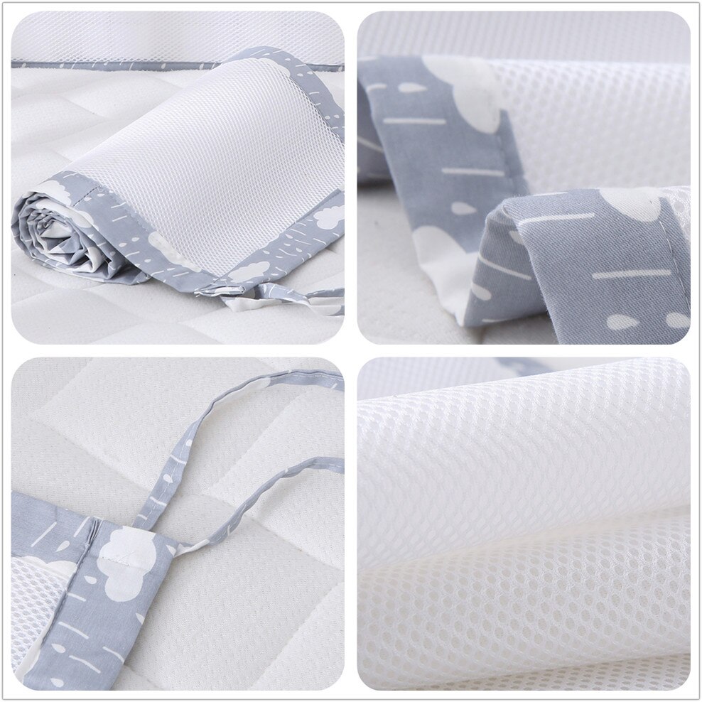 2Pcs Upgrade Lange Banden Mini Mesh Wieg Bumpers Ademend Voor Jongens Meisje Veilig Pads Voor Standaard Baby Crib Liner classic Grey Sterren