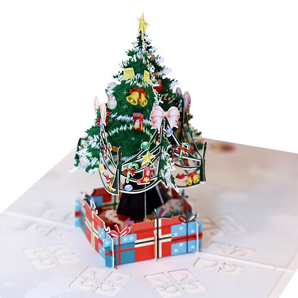 1Pc Gelukkig Nieuwjaar Wenskaart Postkaart 3D Christmas Merry Xmas Pop Up Kaart Kinderen Boom kerstcadeau