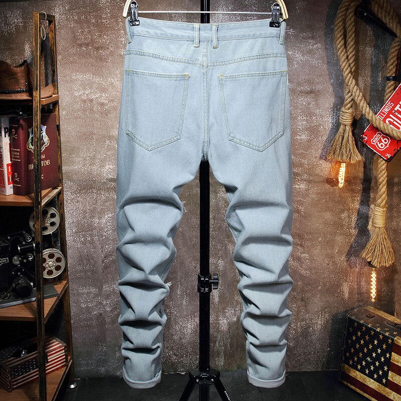 Mode Man Gescheurde Jeans Gebroken Gat Broek Gescheurd Mannen Rechte Denim Broek Vintage Gewassen Broek Streetwear
