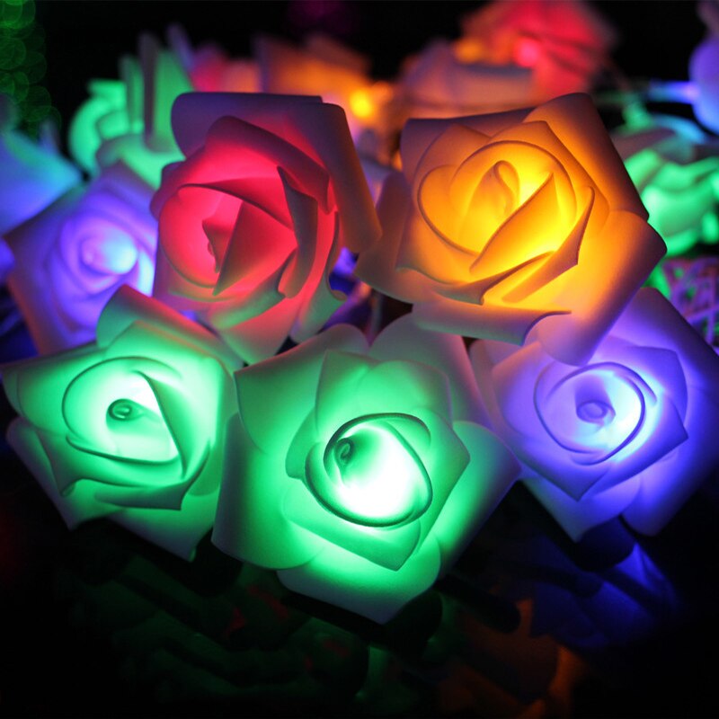 Lysstreng 2m 20 led 65mm store roser blomsterlys flere farger jule valentinsdag bryllup dekorasjon lys: Fargerik