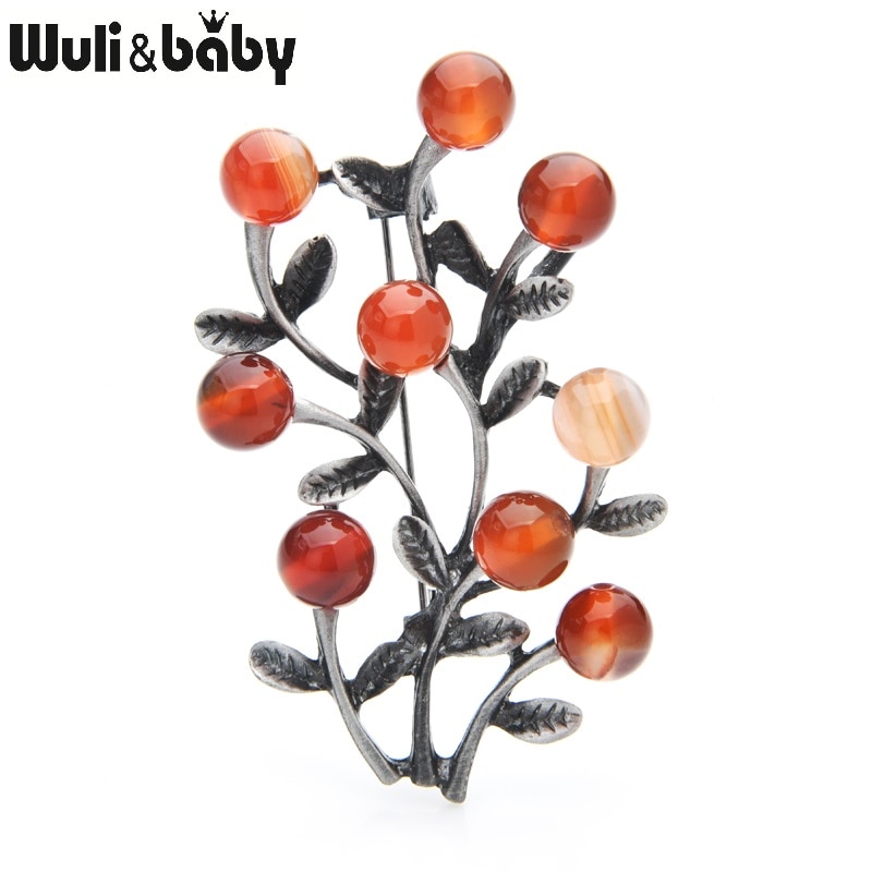 Wuli & baby Red Stone Tree Spille Delle Donne del Metallo Retro Del Fiore Del Partito Spilla Spilli Regali