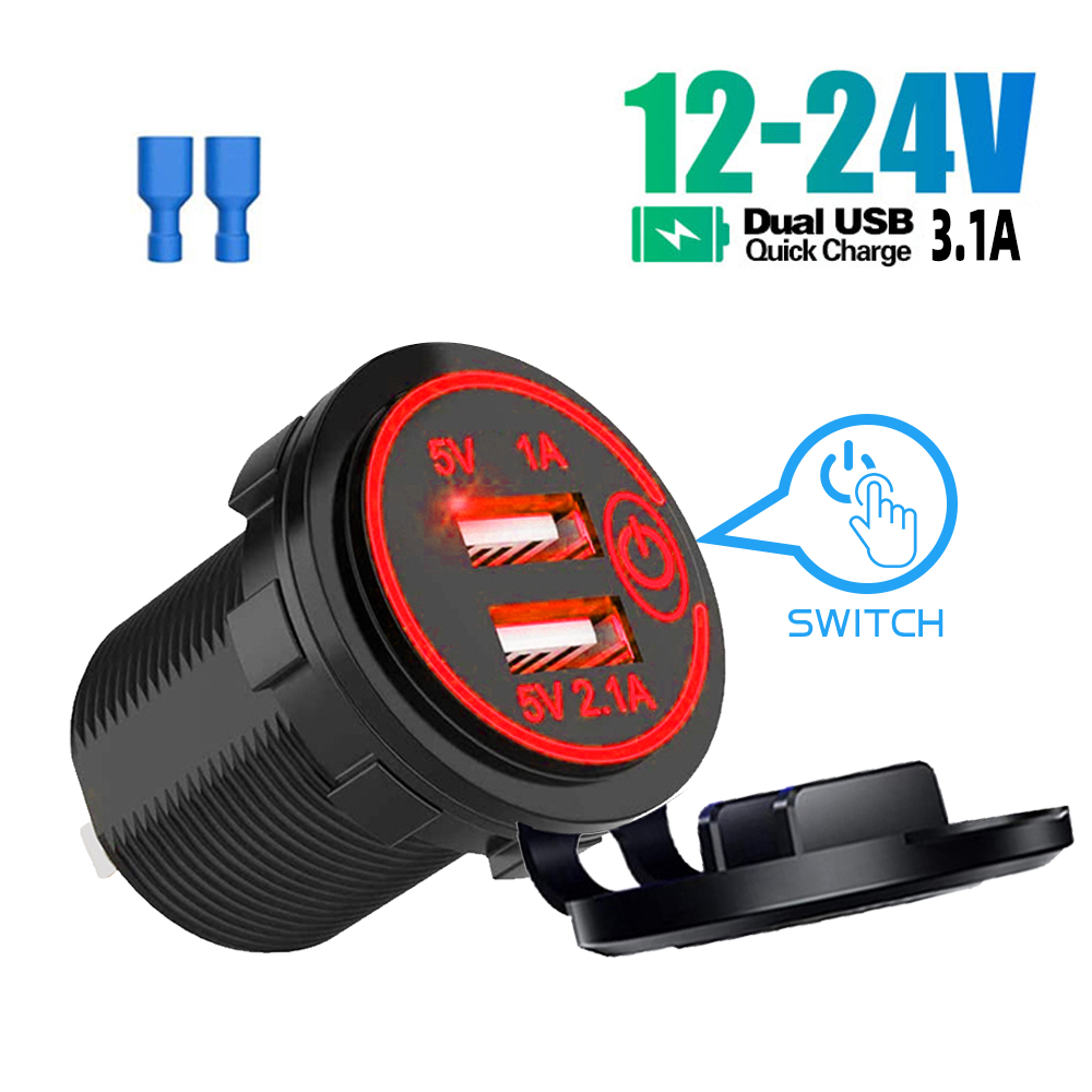 12V-24V Dual Usb Ladegerät Steckdose Wasserdicht 3,1 EINE Dual Ladegerät Buchse mit berühren Schalter für Auto Stiefel Marine Motorrad: Gelb