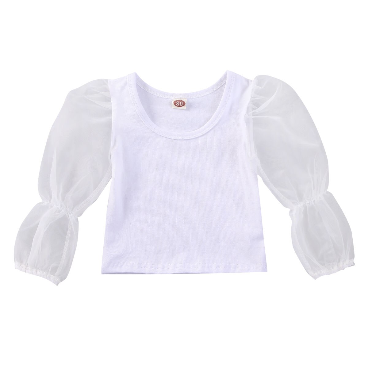 Baby zomerkleding 0-5t peuter kind baby meisjeskleding mesh lange kant pofmouw top effen t-shirt effen blouse: Wit / 3t