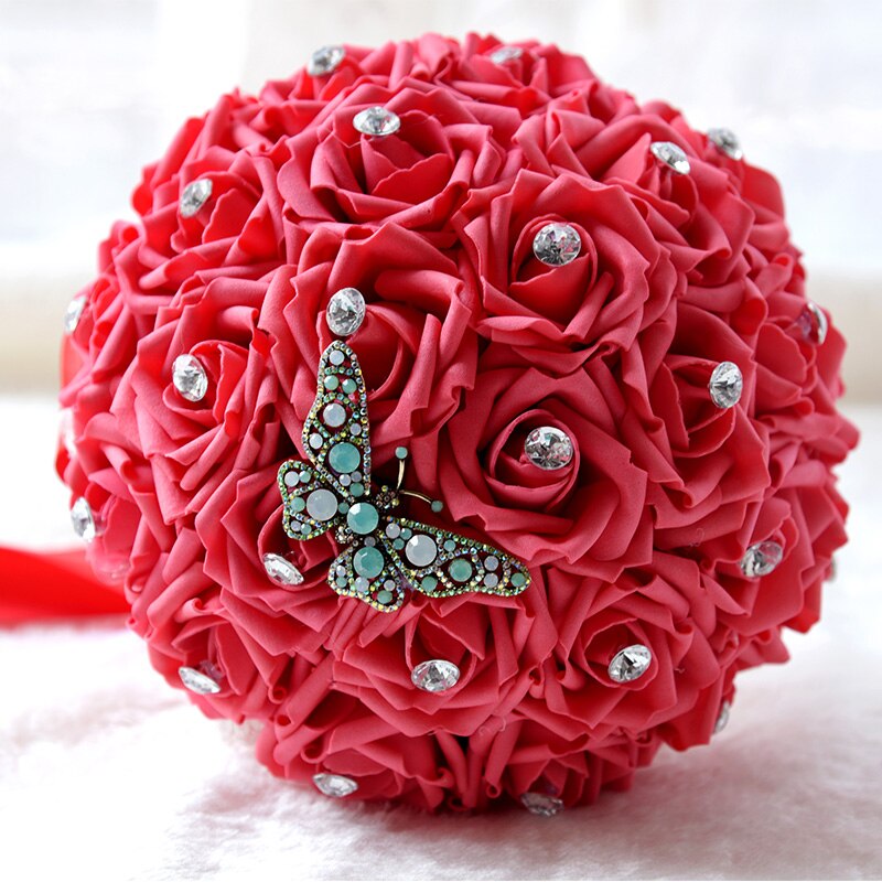 Kyunovia Simplish ślub bukiet ślubny druhny PE pianki róże kwiaty dżetów ważka broszki bukiet ślubny FE33