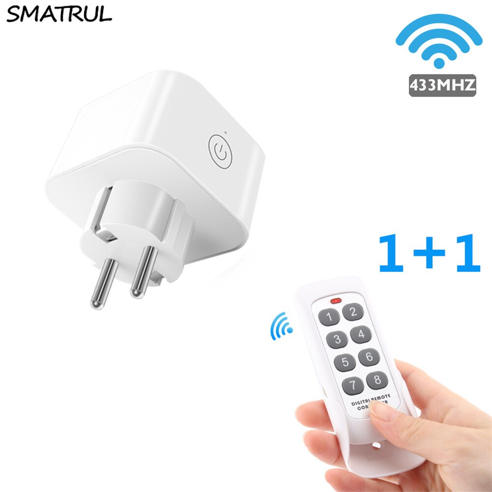 SMATRUL 8 Keys Wireless Remote Control Smart Socket EU Plug Wall 433mhz Programmable Electrical Outlet Switch 220v 230v LED: 1 remote 1 socket EU