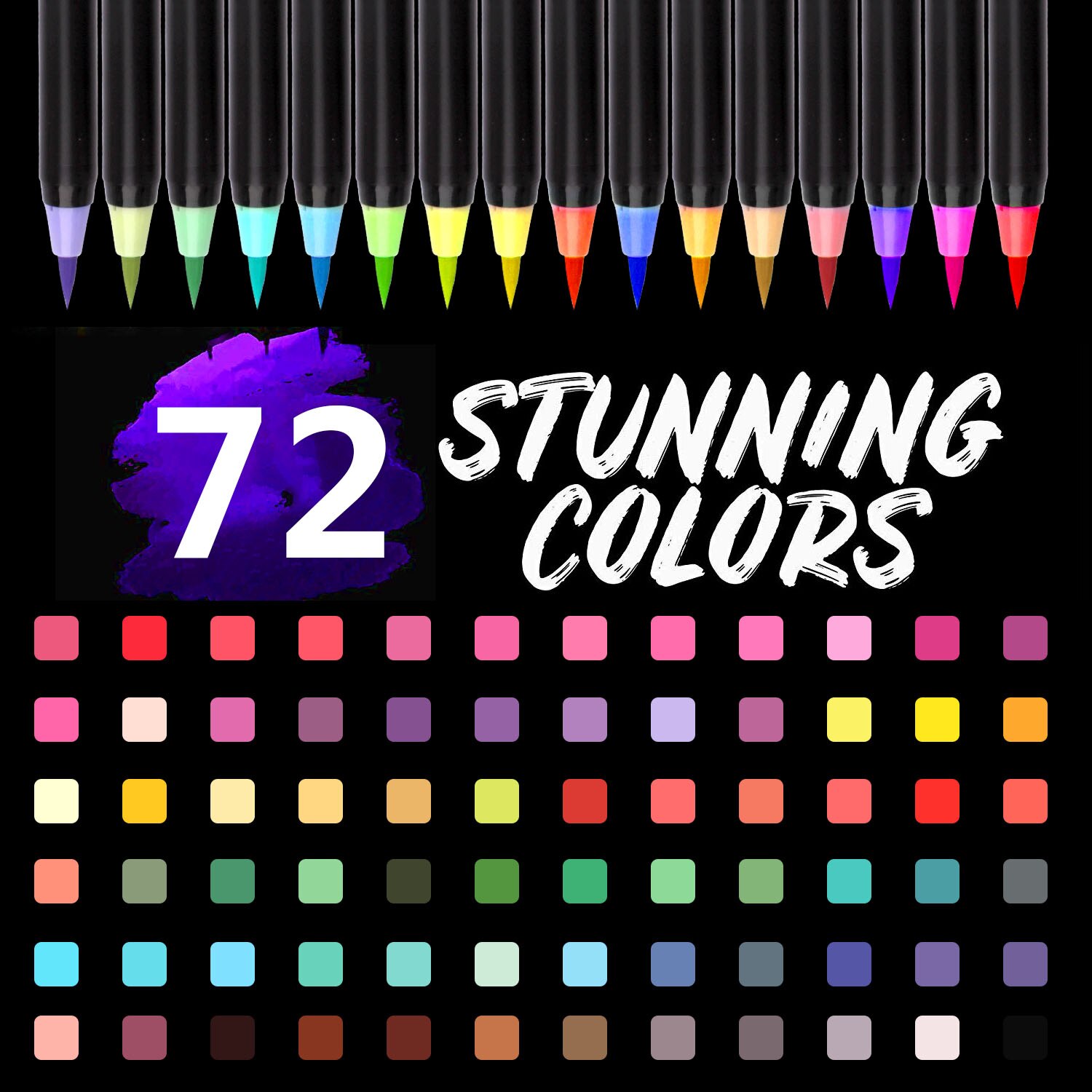 Artists Watercolour Brush Pens Set, 20-72 Vibrant Colours, Premium Real Soft Brush Tip Paint Markers Plus Water Blending Pen
