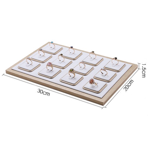White PU Leather Ring Stud Earrings Display Holder Showcase Bangle Stand Tray Pendant Necklace Chain Set Jewelry Organizer Rack: 12 Rings tray