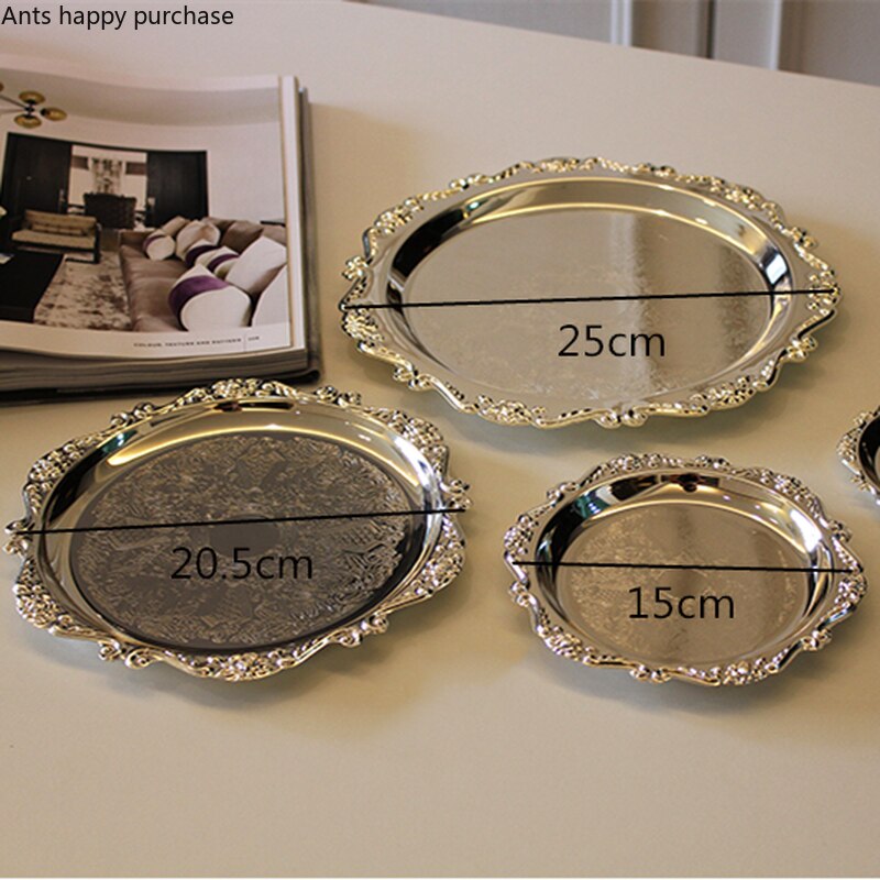 Big Middle Small Silver Cake Pan Afternoon Tea Dessert Snack Tray Jewelry Storage Tray Dessert Table Snack Dish Display Plate