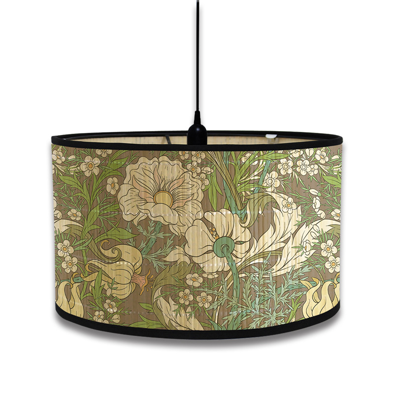 Abat-jour à motif de plante verte de Style nordique, abat-jour d'art en bambou, lustre de café, décor de salle d'accueil rétro, couvercle de lampe suspendue
