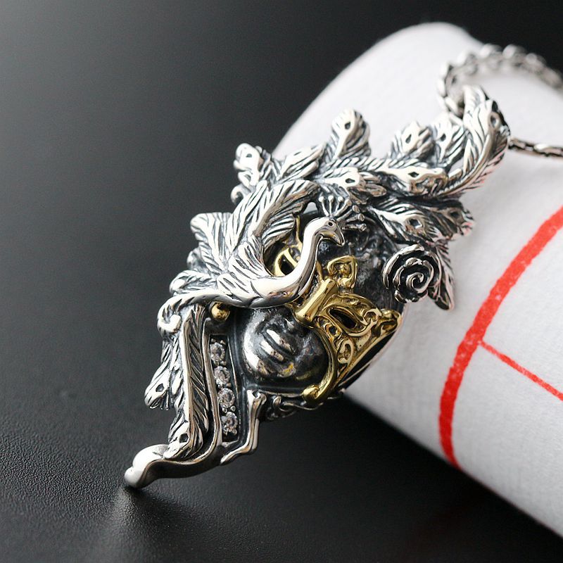 100% 925 Sterling Zilver Kleur Hangers Retro Thaise Zilveren Kleur Hanger Schoonheid Masker Mannen En Vrouwen Handgemaakte Zilveren Kleur Sieraden