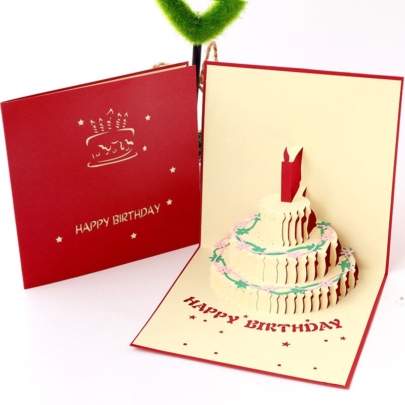 Birthday greeting card 3D three-dimensional greeting card Birthday cake shape hollowed out paper sculpture Senior blessing card