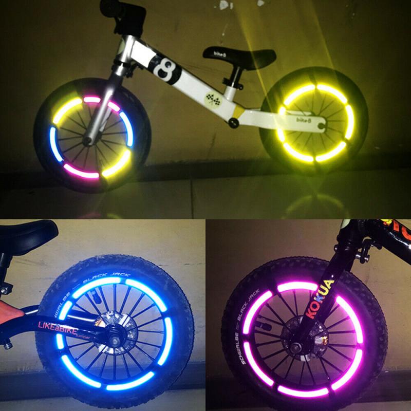 10 uds, pegatinas reflectantes para rueda de bicicleta, 9x0,8 cm, bicicleta de equilibrio para niños, motocicleta eléctrica, pegatina reflectante para rueda, Conducción Segura