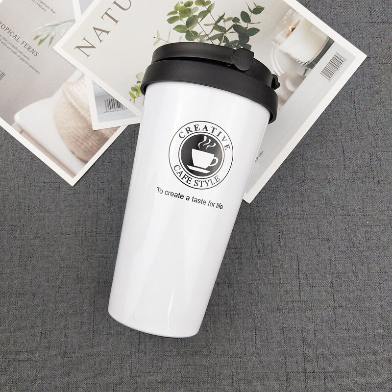 500ML Coffee Mug 304 Stainless Steel Travel Mug Double Wall Vacuum Insulated Tumbler Wide Mouth Tea Cup with Lid: White