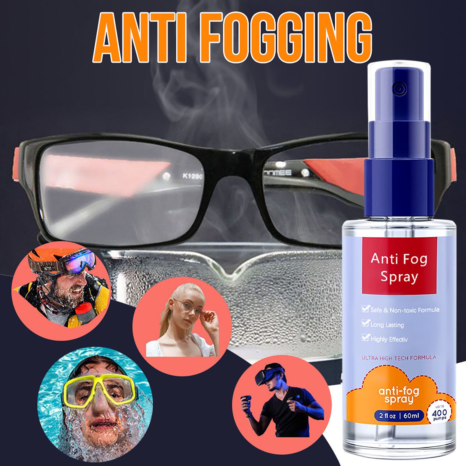 Spray antiniebla para coche, 180ml, evita la niebla para ventanas de cristal, espejos, gafas, tienda multifunción, agente antivaho, accesorios para coche