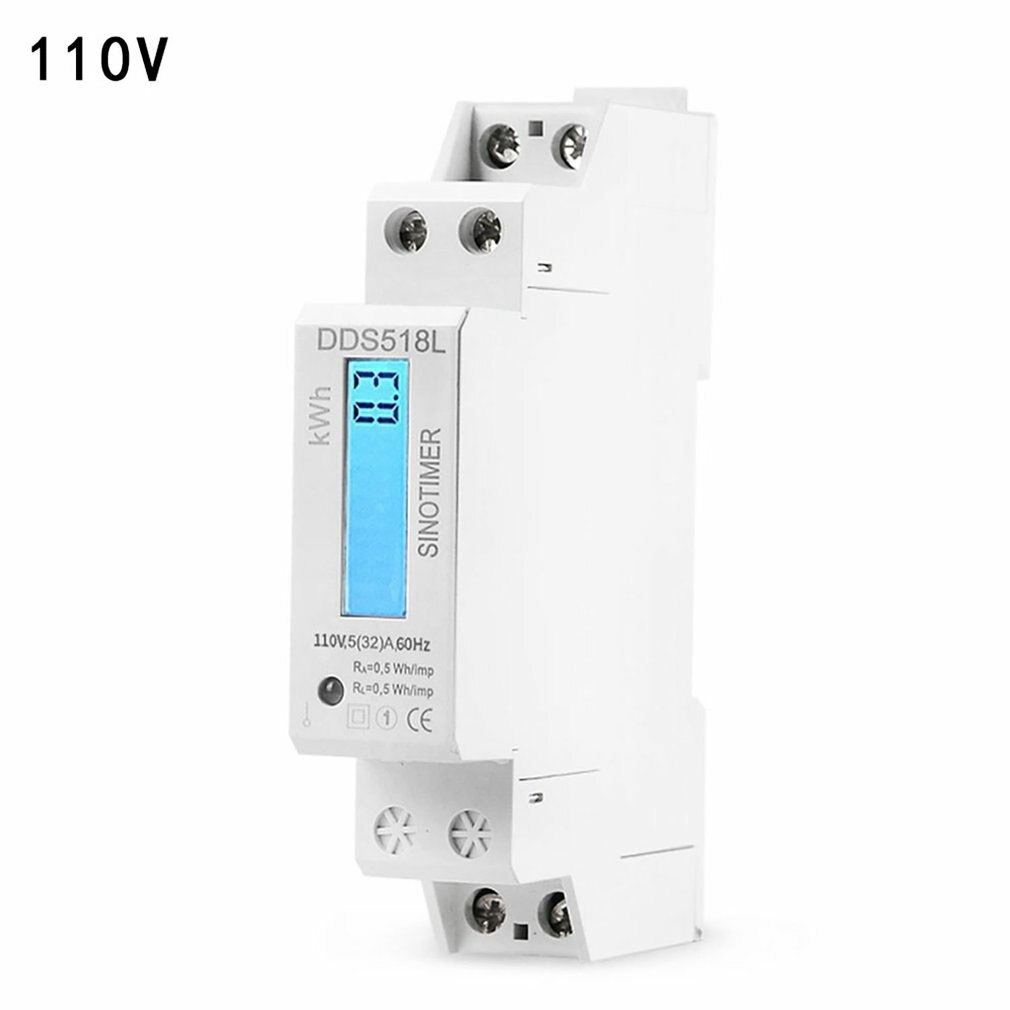 Eenfase Lcd Backlit Wattmeter Stroomverbruik Watt Energie Meter Kwh Ac 5-32A 230V 50Hz 110V 60hz Elektrische Din Rail Mount: 110V 60Hz