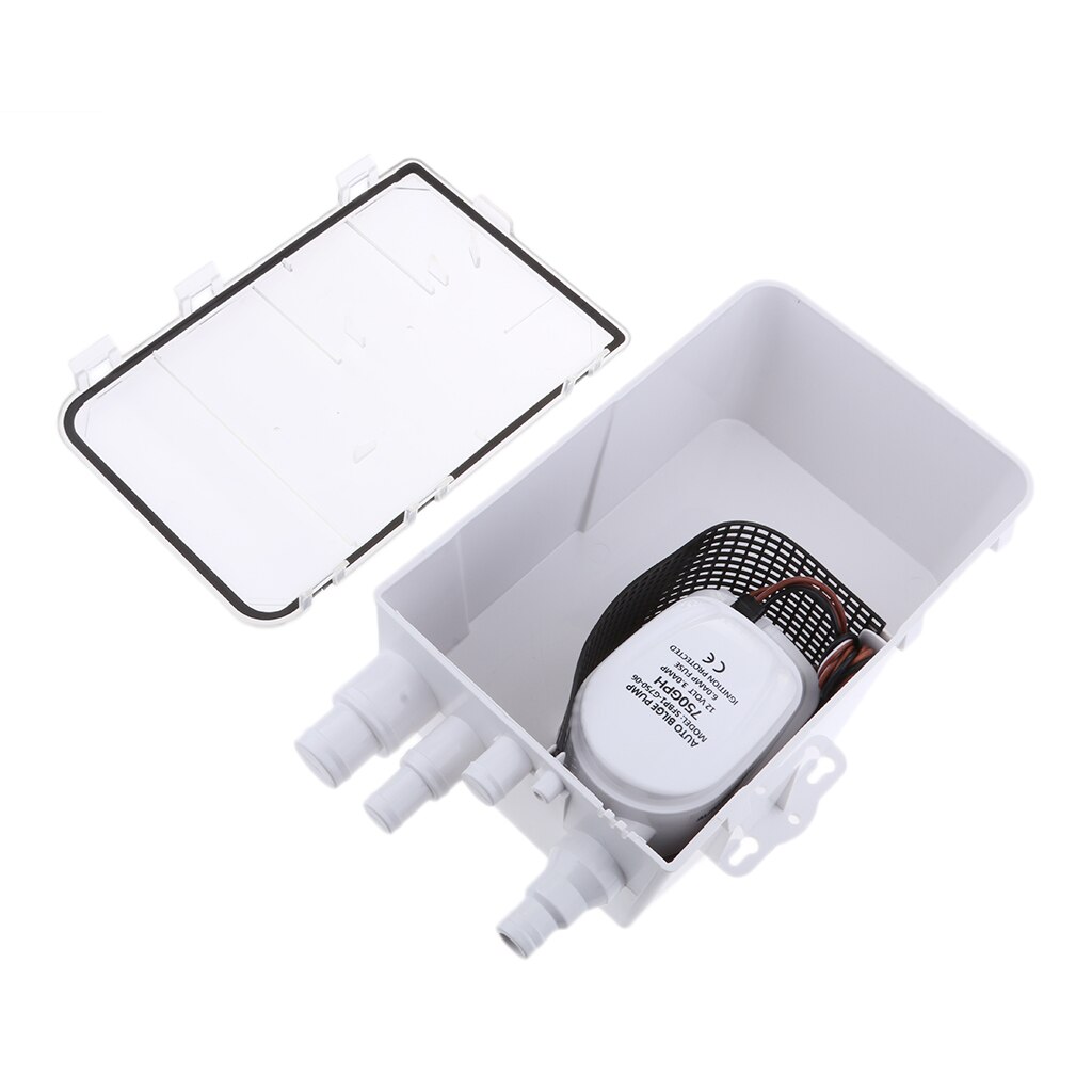 DC Shower Sump Pump System Box for Boats, Multi Inlet 12V, 600 GPH, 3/4 inch Discharge
