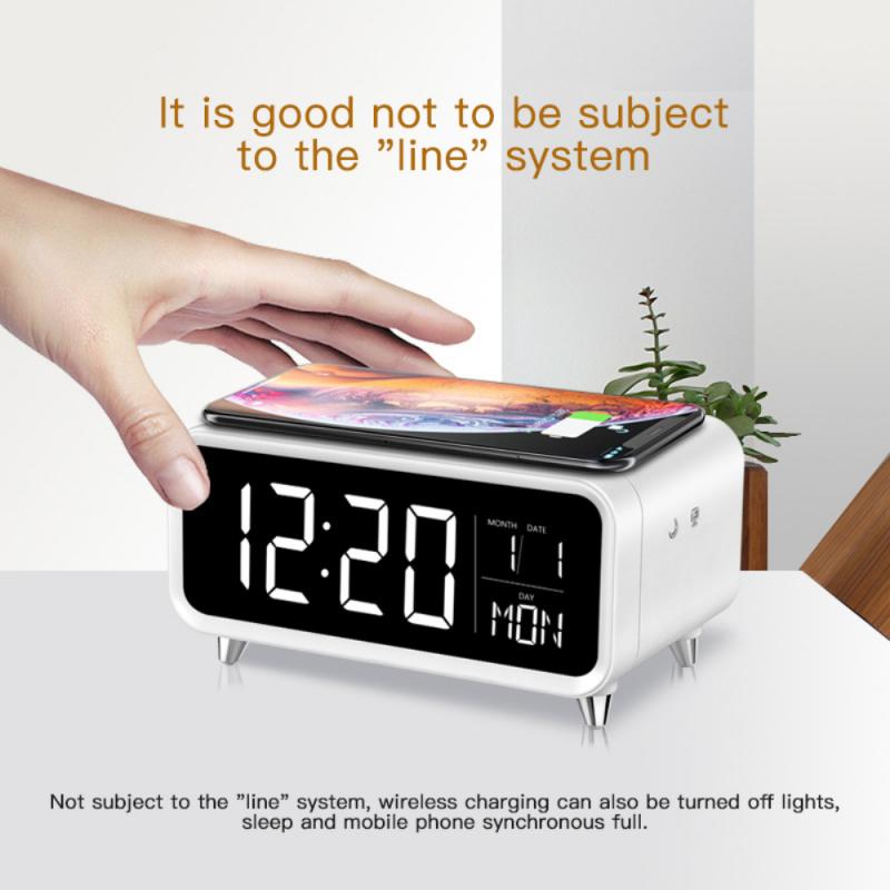 Wireless Phone Charging Digital LED Alarm Clock Radio Alarm Clock Speaker Display Home Decor Table Clock Despertador Night Light