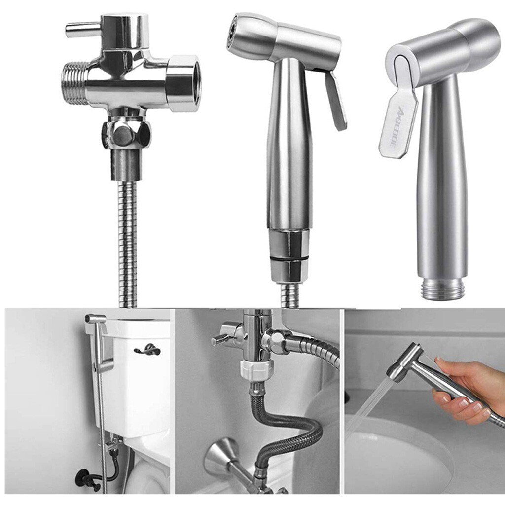 Personal Hand-Held Sprayer Shower Head Self Cleaning Nozzle Flusher Set Bathroom Attachment Toilet Seats Bidet Spray Cleaner