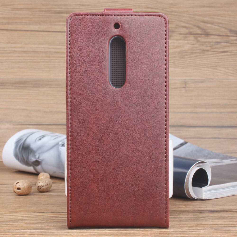 Hongbaiwei voor nokia 5 hoesje, reliëf leren hoesje voor nokia 5 flip case, verticale achterkant, magnetische beschermhoes