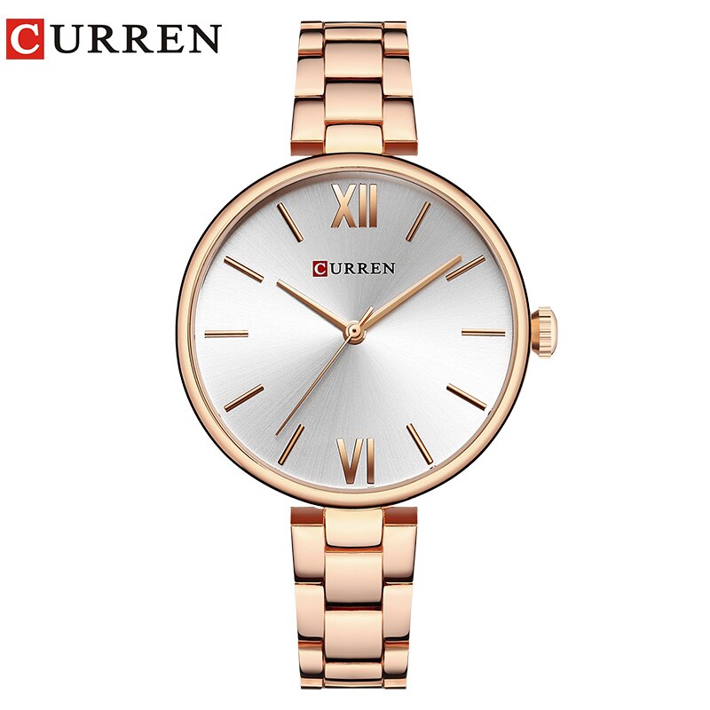 CURREN Vrouwen Horloge Mode Luxe Horloge Reloj Mujer Rvs Vrouwelijke Klok Quartz Armband Horloge Klok: rose white