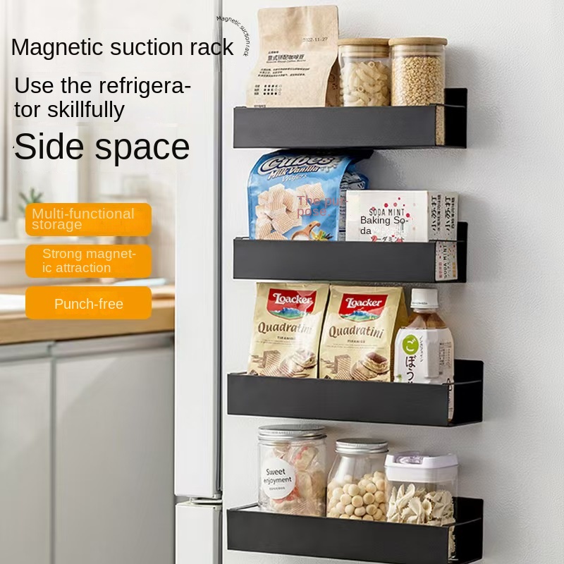 Magnetisches Lagerregal für Küchenkühlschränke, seitliche Aufbewahrung, externer Magnet, magnetisches Lagerregal, Gewürzregal, Badezimmer, Waschen
