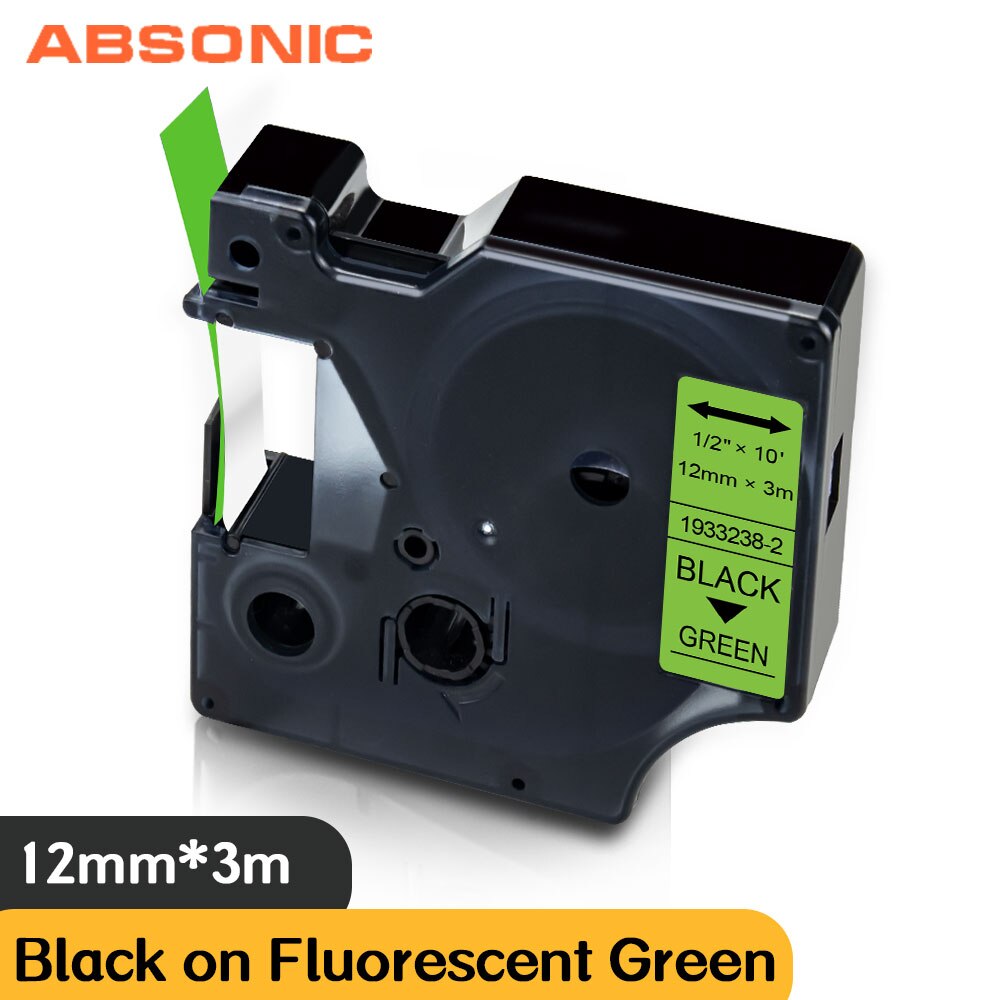 Absonic Zwart Op Fluorescent Roze Label Tape 12Mm * 3M Vervangen Dymo D1 1933238-1 Voor Labelmanager 160 210D 360D 420P Pnp Printer: Fluorescent Green