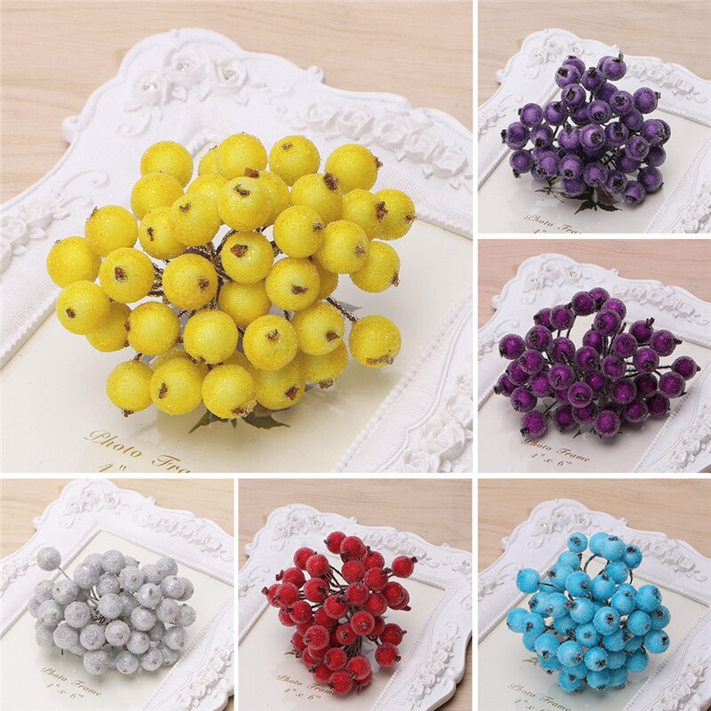 40 Pcs Decoratieve Mini Kerst Frosted Fruit Berry Holly Kunstbloem