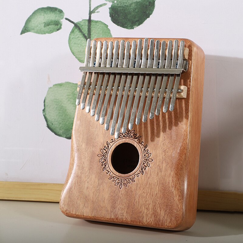 Kalimba 17 Toetsen Thumb Piano Handguard Hout Mahonie Mbira Body Muziekinstrumenten Kalimba Piano Creatieve Muziekdoos: Flower Khaki