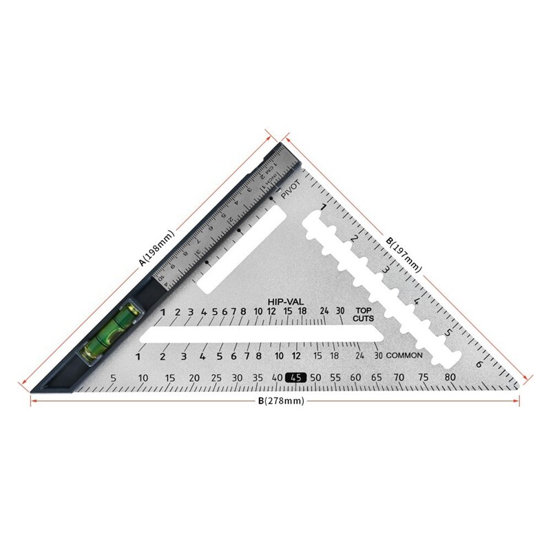 High-precision 7/12inch Speed Square Aluminum Alloy Triangle Ruler Square for Measuring Tool Metric Angle Protractor Spirit Leve: Aluminum alloy B
