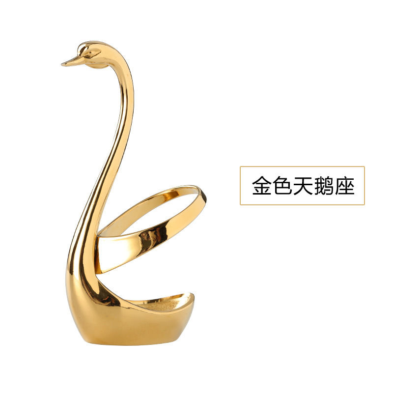 Stainless Steel Swan Dinnerware Set Gold Fruit/Dessert Cutlery Set For Swan Base Holder Silver Leaf Forks Portable Teaspoon: Golden Swan -circle
