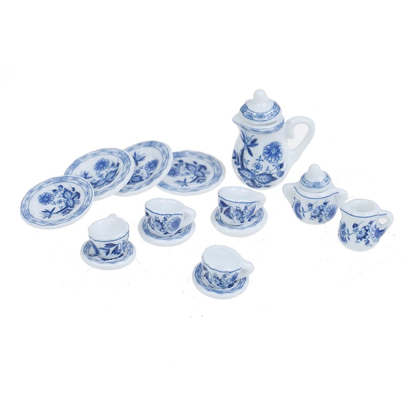 15 stuks/set bloemenpatroon porseleinen koffie thee kopjes keramisch servies schaal 1/12 miniatuur keukenaccessoires