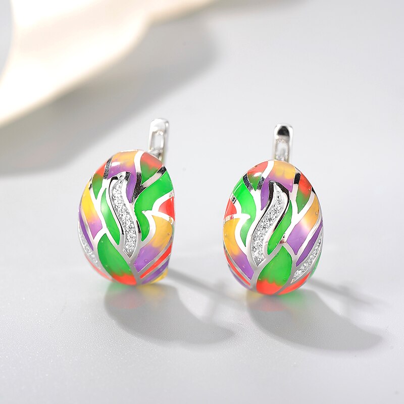 neue 925 Sterling funkelnden CZ wie streifen form bunte Emaille DIY luxus Stud Ohrringe Partei Schmuck