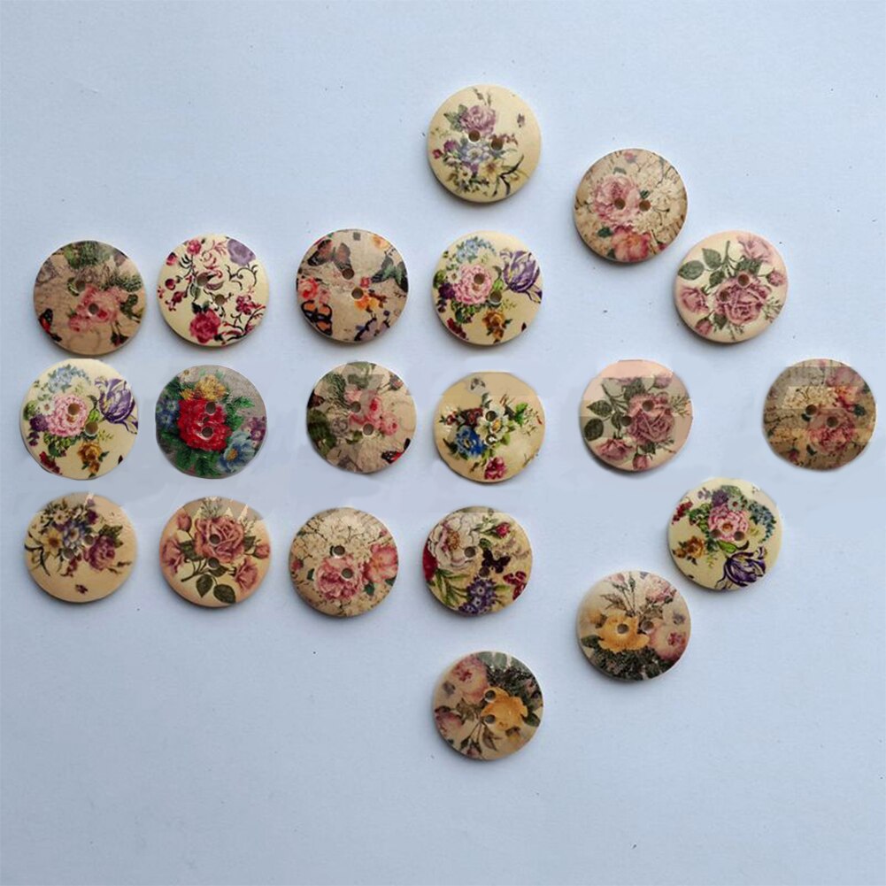 50 stuks retro-serie houten knopen voor handwerk naaien plakboek kleding knutselen accessoires kaart decoratie 20mm