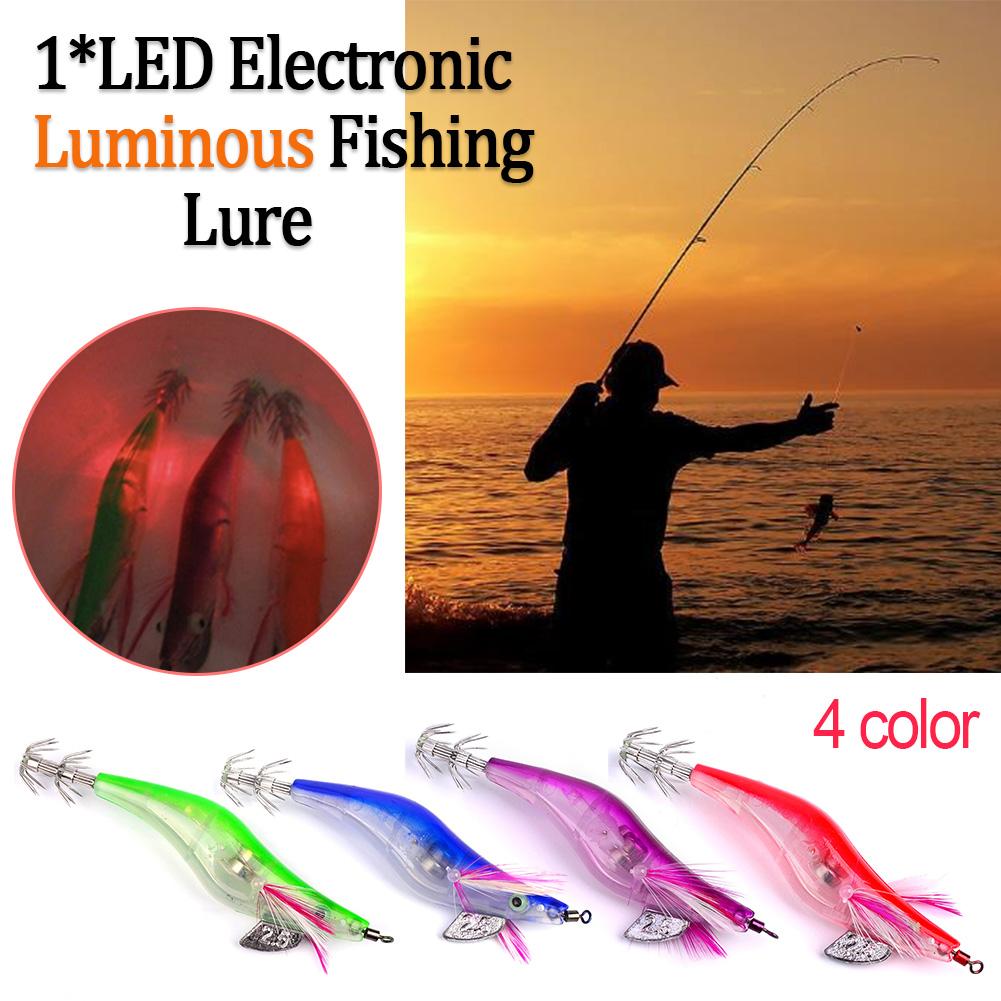 Flashing LED Fishing Lure Flash Light 10cm Minnow Luminous Squid Jig Shrimp Bait Night Fishing Lure Random Color 1PC