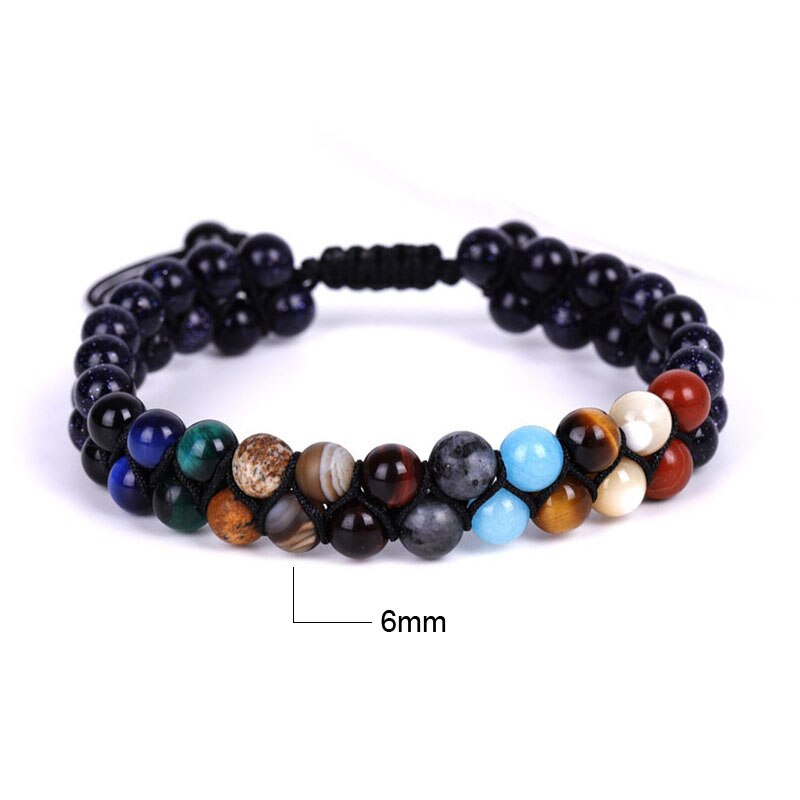 Pulsera con piedra Natural hecha a mano para hombre y mujer, brazalete con sistema Solar, Galaxia, universo, joyería MY99,: Double Layer 6mm / Man Size