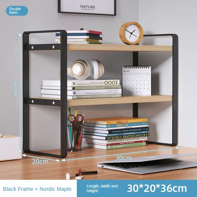 Shelf Desktop Storage Bookshelf Student Document Shelf Computer Racks Tiered Cabinet Office Accessories Stationery Holder: LIGHT GRAY