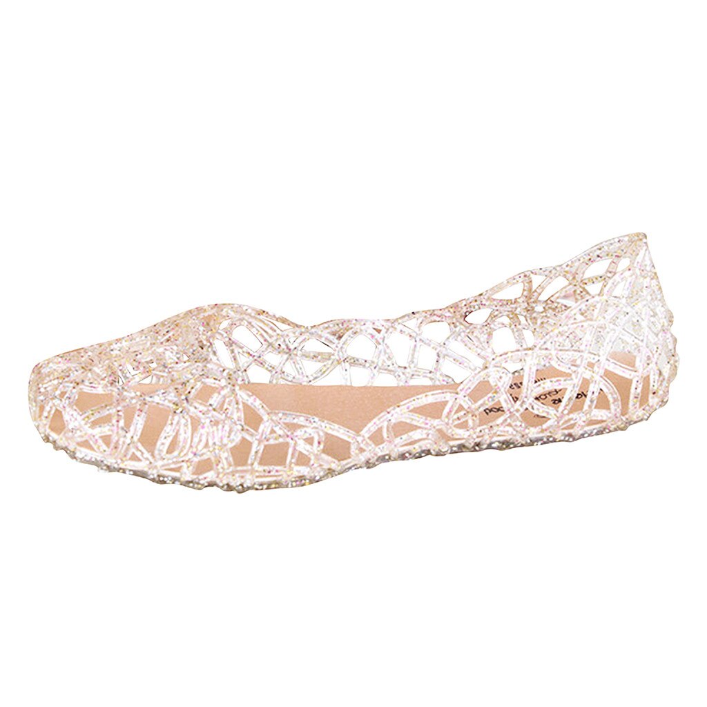 Shopping Ladies Walking Sandals Shoes Women's Summer Beach Jelly Sandals Slip On Flats Hollow Casual Breathable Pumps#529: Gold / 39