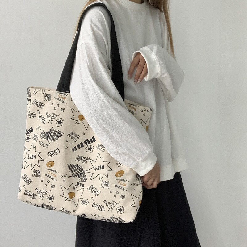 Grote Capaciteit Canvas Tas Vrouwen Enkele Schouder Japanse Draagtas Harajuku College Student Tas Boodschappentas Ins