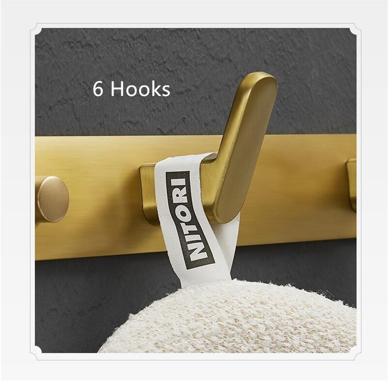 Robe Hooks Clothes Hat Hook Row Brushed Gold Robe Hook Aluminum Bathroom Robe Hook Bath Hardware Set Kitchen Hanger: 6 hooks