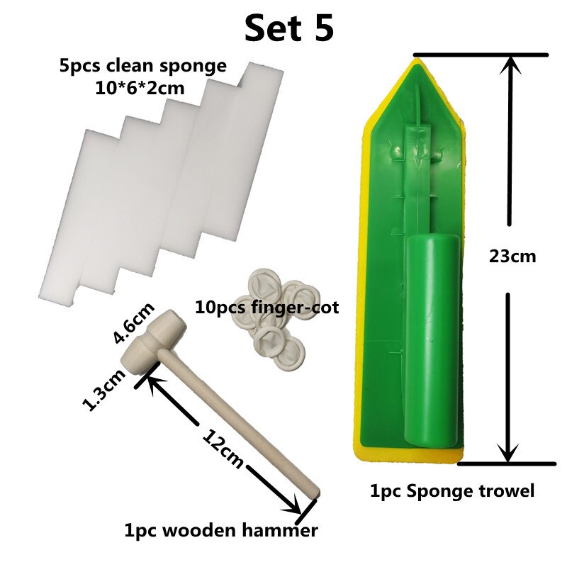 DIY Mosaic Tiles Tool Set Multiple Optional Sponge Trowel Silicone Strrier Plastic Scraper Wooden Hammer Finger-Cot Clean Sponge: Set 5