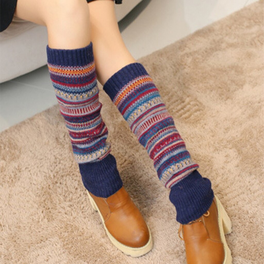 Ethnique 1 paire femmes hiver jambières laine tricot haute genou chaussettes bottes manchettes filles guêtres Femme
