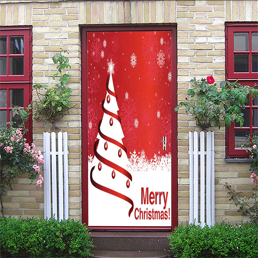 PVC Self-Adhesive Waterproof Door Sticker Christmas 3D Abstract Line Mural Wallpaper Art Door Poster