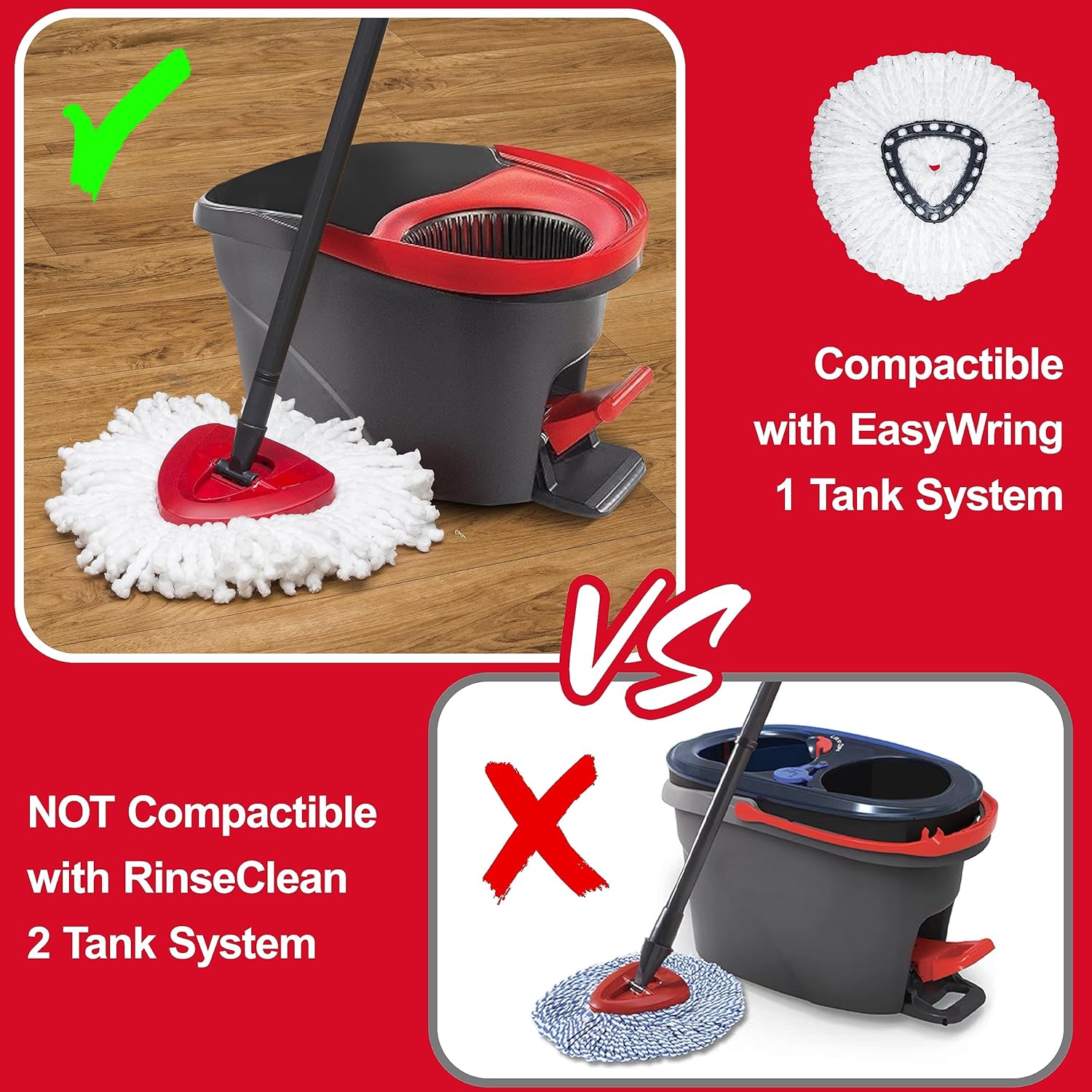 Spin Mop Pads for Vileda O-Cedar EasyWring 1-Tank System,Microfiber Spin Mop Heads,Triangle Swivel Mops Refill,Machine Washable