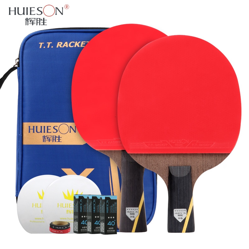 HUIESON 6 Ster Tafeltennis Racket Set Carbon Fiber Blade Ping Pong Paddle Racket Bat met Cover Tafeltennis Accessoires ballen