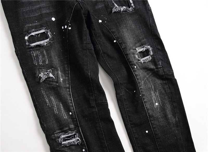 Licht Luxus männer schlank-passen Zerrissene Edle Schwarz Jeans, Weiß Waschen lässig Jeans, kratzer Stilvolle sexy Straße Jeans;