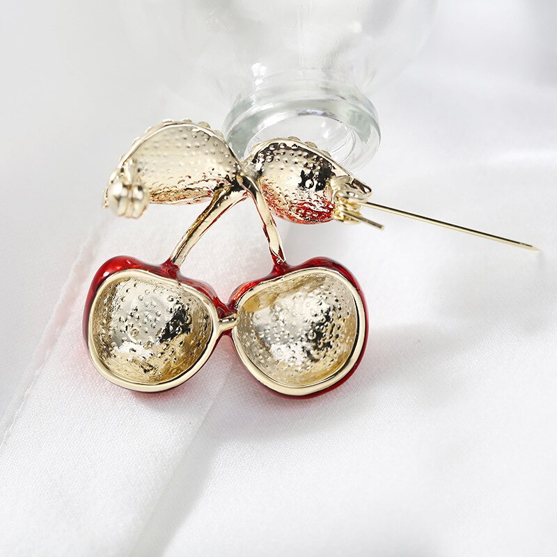 Cute Cherry Brooch Pin Simple Small Brooch Woman Crystal Jewelry Clothes Accessories