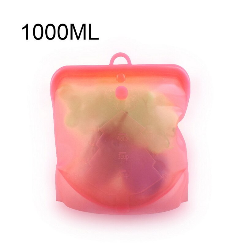 Livsmedelsklassad silikon färskhållbar matförpackning ziplock påse förvaringspåse återanvändbar förvaring läckagesäkra silikonfryspåsar: 1000ml röda