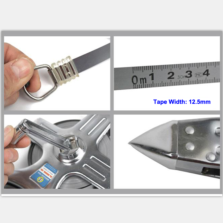 C-Mart Tools 30M 50M MM/INCH Stainless Steel Measuring Tape Portable Rack Steel Tape Measure Engineering Tool 30 50 -Meter-Long